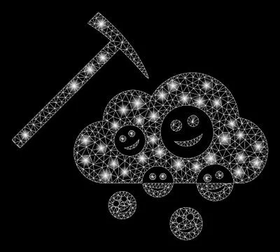 Bright Mesh 2D Happy Cloud Mining with Flare Spots Stock Illustration