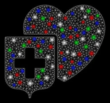 Bright Mesh 2D Heart Shield with Flare Spots Stock Illustration