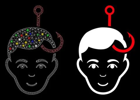 Bright Mesh 2D Hooked Man Head Icon with Light Spots Stock Illustration