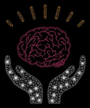 Bright Mesh 2D Human Brain Knowledge with Flash Spots Stock Illustration