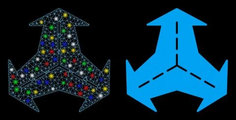 Bright Mesh 2D Intersection Directions Icon with Light Spots Ilustração Stock