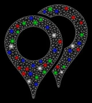 Bright Mesh 2D Map Pointers with Flare Spots Illustrazione stock