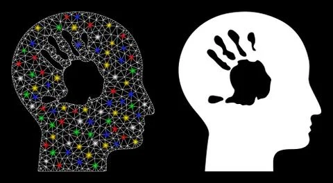 Bright Mesh 2D Mental Imprinting Icon with Flash Spots Illustrazione stock