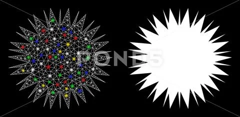 Bright Mesh 2D Microbe Spore Icon with Light Spots Illustration #121908288