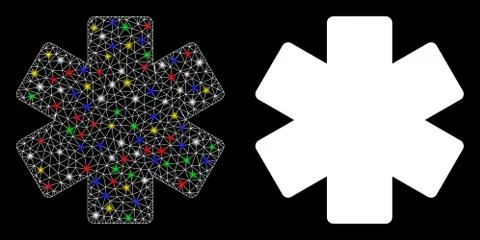 Bright Mesh 2D Multiply Math Operation Icon with Light Spots Illustrazione stock