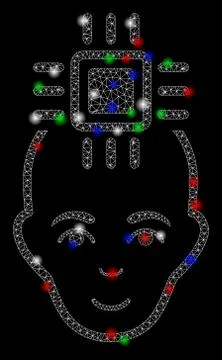Bright Mesh 2D Neural Computer Interface with Light Spots Stock Illustration