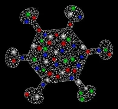 Bright Mesh 2D Parasite Microbe with Flare Spots Stock-Illustration
