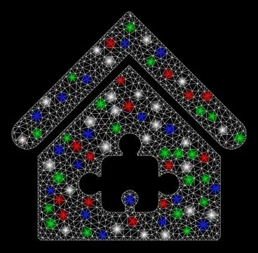Bright Mesh 2D Puzzle Building with Light Spots Ilustración de archivo