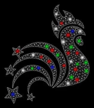 Bright Mesh 2D Rooster Sparkles with Flare Spots Illustrazione stock