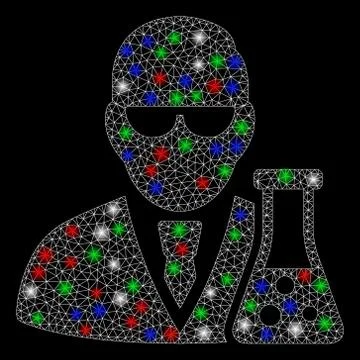Bright Mesh 2D Scientist with Flask with Flash Spots Stock Illustration