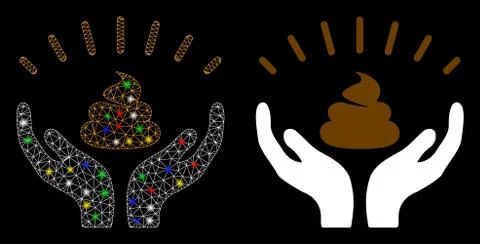 Bright Mesh 2D Shit Win Hands Icon with Light Spots Illustrazione stock