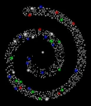 Bright Mesh 2D Star Fireworks Spiral with Light Spots Stock Illustration