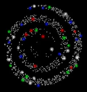 Bright Mesh 2D Star Fireworks Spiral with Light Spots Illustrazione stock