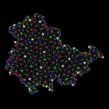 Bright Mesh 2D Thuringia Land Map with Flash Spots Illustrazione stock