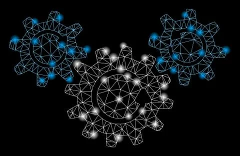 Bright Mesh 2D Transmission Wheels Rotation with Flare Spots 스톡 일러스트