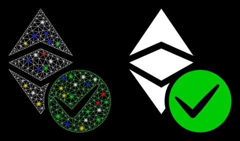 Bright Mesh 2D Valid Ethereum Classic Icon with Light Spots 스톡 일러스트