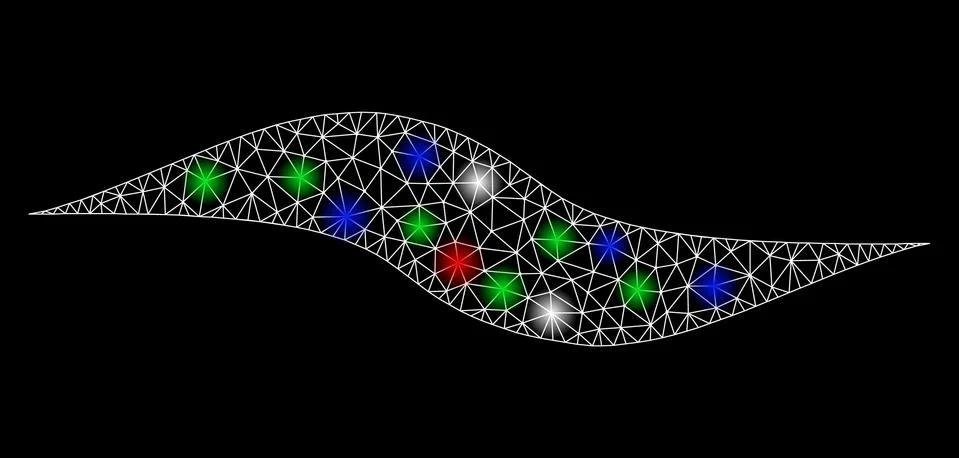 Bright Mesh 2D Wave Shape with Flare Spots Stock Illustration