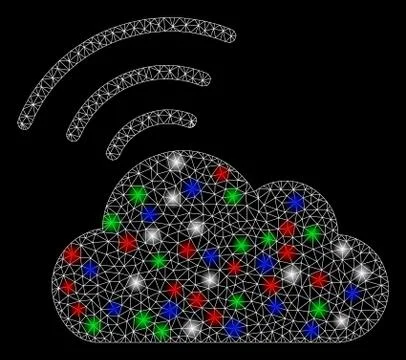 Bright Mesh 2D Wi-Fi Cloud with Light Spots Stockillustratie