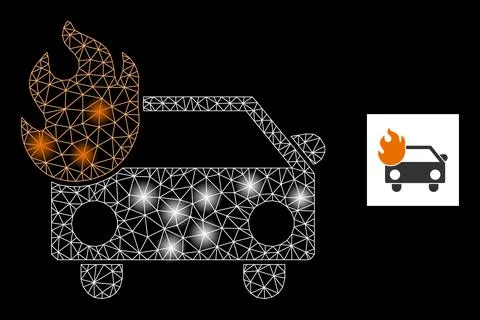 Bright Mesh Car Fire Icon with Glare Lightspots Stock Illustration