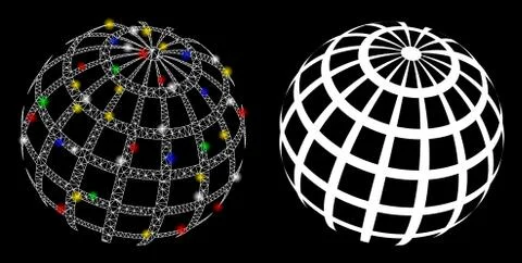 Bright Mesh Carcass Abstract Sphere Grid Icon with Light Spots Stock Illustration