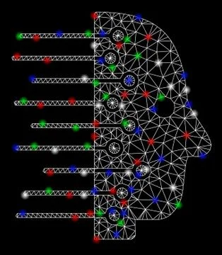 Bright Mesh Carcass Artificial Intelligence with Flare Spots Illustrazione stock