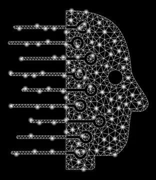 Bright Mesh Carcass Artificial Intelligence with Flare Spots Illustrazione stock