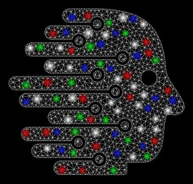 Bright Mesh Carcass Artificial Intelligence with Light Spots Illustrazione stock