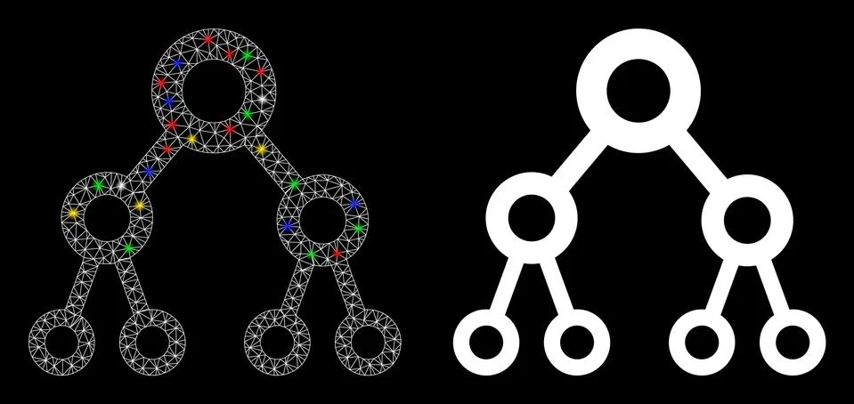 Bright Mesh Carcass Binary Tree Icon with Flare Spots Stock Illustration