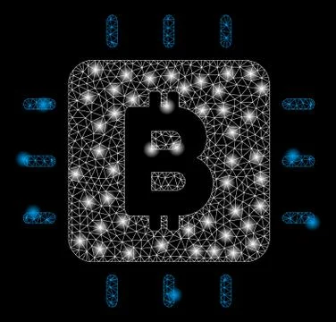 Bright Mesh Carcass Bitcoin Chip with Flash Spots Stock Illustration