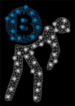 Bright Mesh Carcass Bitcoin Courier Man with Flash Spots Stock Illustration