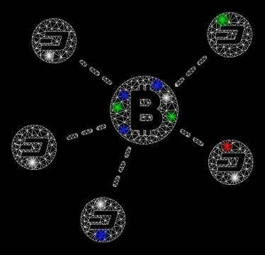 Bright Mesh Carcass Bitcoin Dash Network with Flare Spots Illustrazione stock