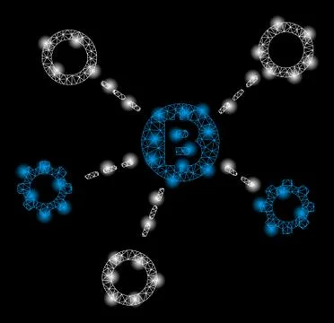Bright Mesh Carcass Bitcoin Network Nodes with Flare Spots Stock Illustration