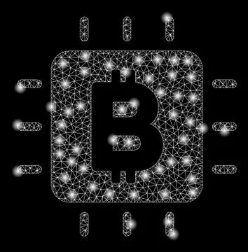 Bright Mesh Carcass Bitcoin Processor Chip with Light Spots 库存插图
