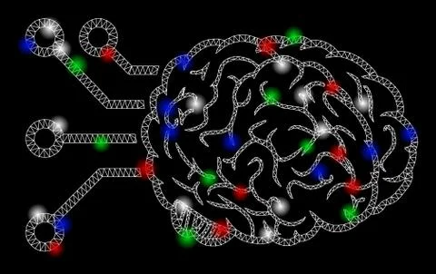 Bright Mesh Carcass Brain Computer Interface with Light Spots Stock Illustration