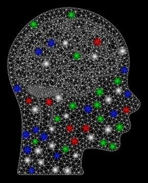 Bright Mesh Carcass Brain with Light Spots Stock Illustration