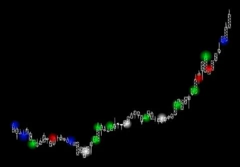 Bright Mesh Carcass Candlestick Graph Growth Acceleration with Light Spots Stock Illustration