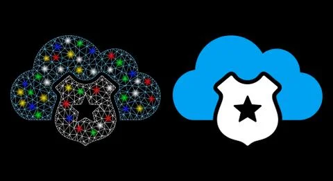Bright Mesh Carcass Cloud Shield Icon with Flash Spots Stock Illustration