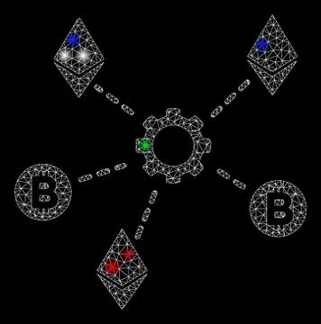 Bright Mesh Carcass Cryptocurrency Network Nodes with Light Spots Stock Illustration