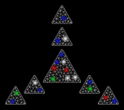 Bright Mesh Carcass Direction Triangles with Flash Spots Illustrazione stock