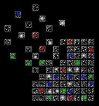 Bright Mesh Carcass Dissolving Pixel Mosaic with Flare Spots Illustrazione stock