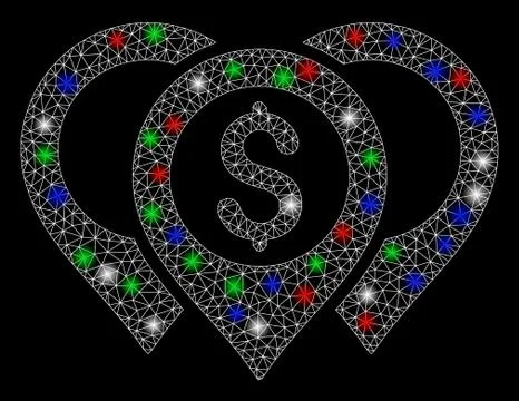 Bright Mesh Carcass Dollar Map Pointers with Flash Spots Stock Illustration