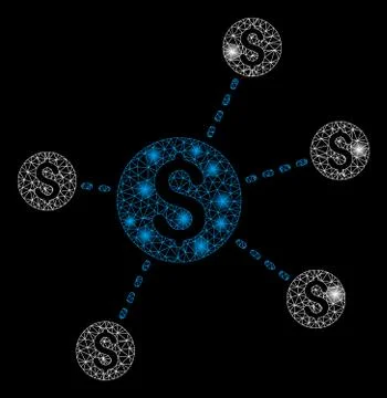 Bright Mesh Carcass Dollar Network Nodes with Flash Spots Illustrazione stock