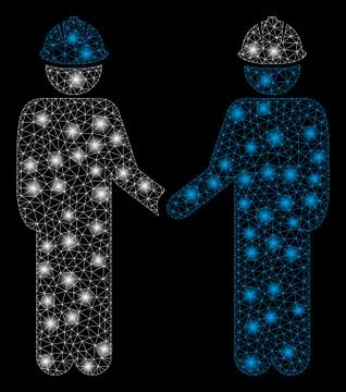 Bright Mesh Carcass Engineer Persons Handshake with Light Spots Stock Illustration