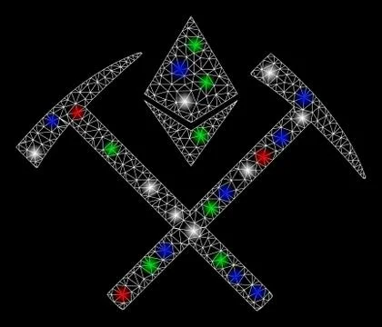 Bright Mesh Carcass Ethereum Mining Hammers with Light Spots 스톡 일러스트