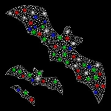 Bright Mesh Carcass Flying Bats with Flare Spots Stock Illustration