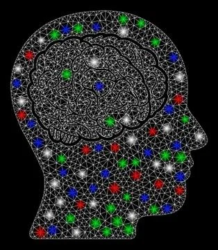 Bright Mesh Carcass Head Brain with Flash Spots Stock Illustration