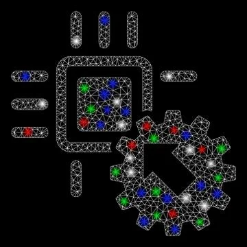 Bright Mesh Carcass Hitech Processor and Gear Integration with Flare Spots Stock Illustration