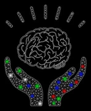 Bright Mesh Carcass Human Brain Knowledge with Flash Spots Stock Illustration