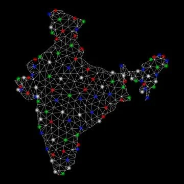 Bright Mesh Carcass India Map with Light Spots Stock Illustration