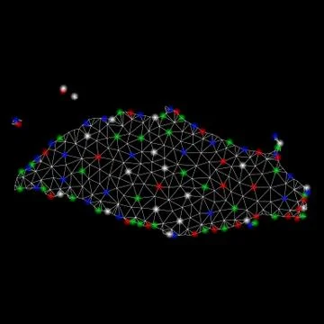 Bright Mesh Carcass Isla La Tortuga Map with Flash Spots Illustrazione stock